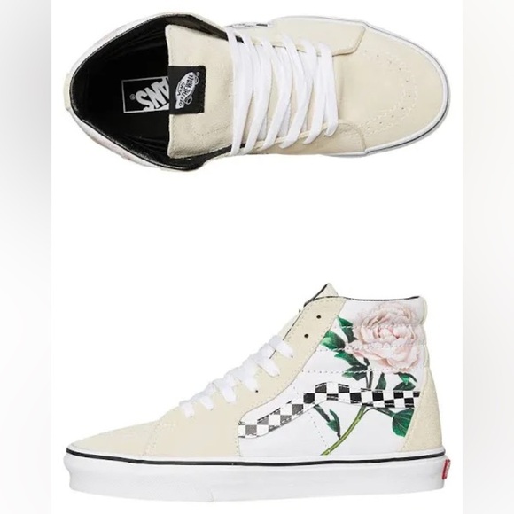 VANS Cream Checker & Floral High Top Vans - Size 9 - Picture 3 of 6